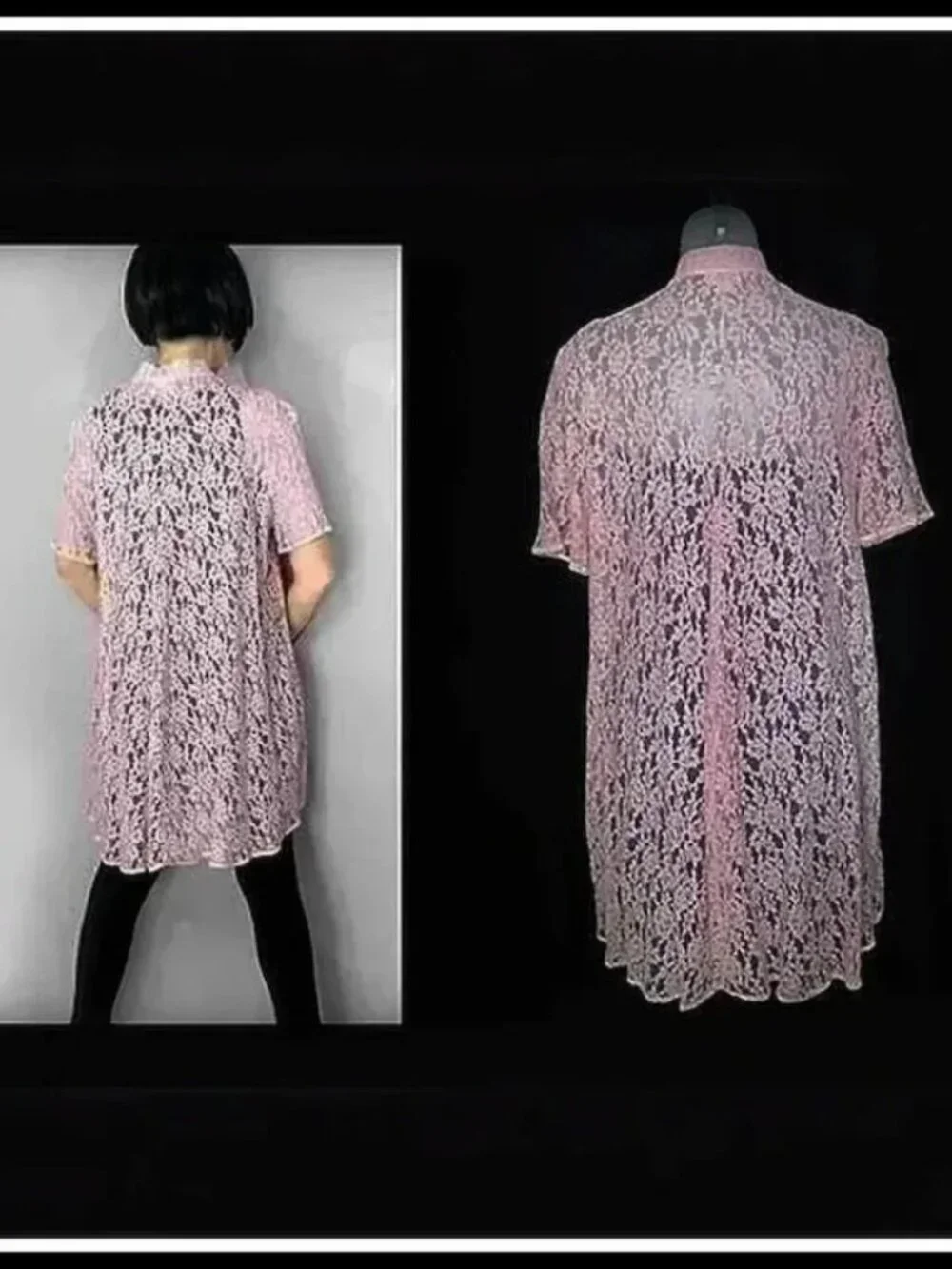 Vintage Bed Jacket Pink Lace, Rhinestones 40s Coquette Soft Girl, Hi-Low!
